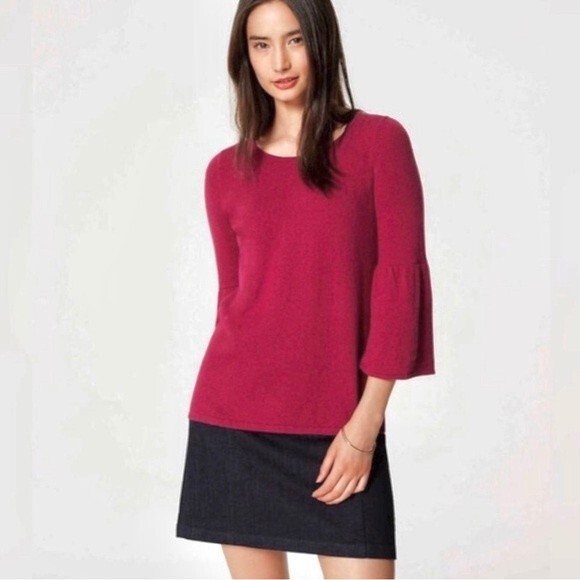 Ann Taylor Loft bell sleeve cranberry Italian Wool lightweight sweater small - Picture 1 of 5